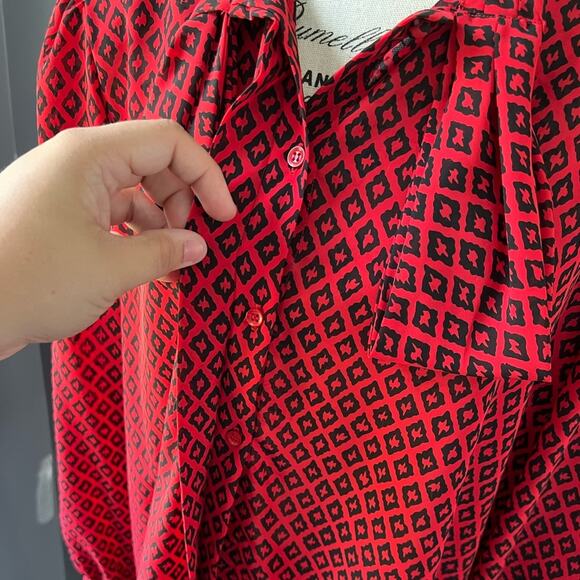 Vintage Josephine Women red & black patterned button up collared blouse - Picture 7 of 11